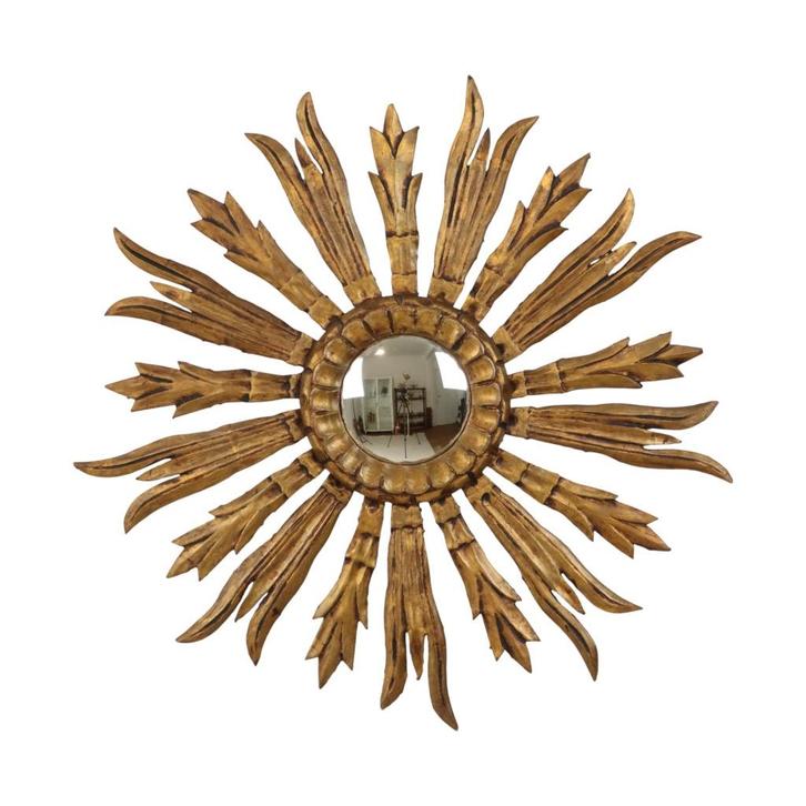 Oude Houten Zonnespiegel Sunburst Spiegel Goud Fifties 70cm, Maison & Meubles, Accessoires pour la Maison | Miroirs, Utilisé, 50 à 75 cm