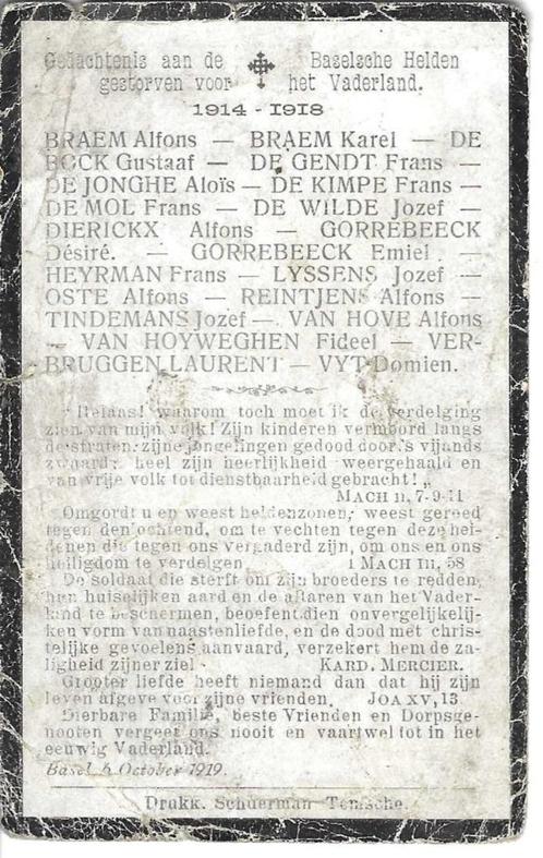 RP Gedachtenis Baselsche Helden 1914-1918, Verzamelen, Bidprentjes en Rouwkaarten, Verzenden