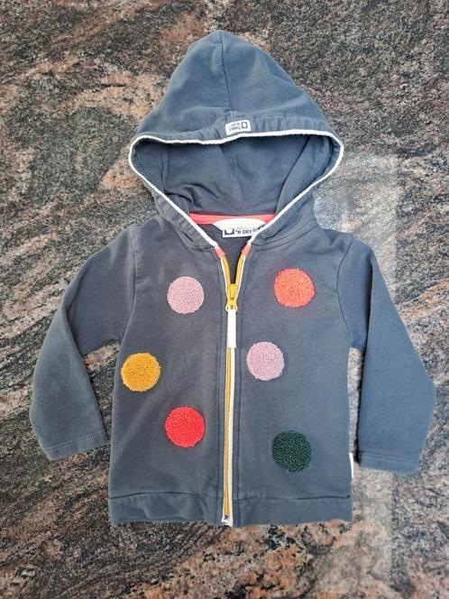Mt 74 Grijze hoodie met rits veelkleurige bollen, Kinderen en Baby's, Babykleding | Maat 74, Zo goed als nieuw, Meisje, Truitje of Vestje