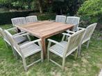 Tuinset teak met 8 stoelen en ligzetels en bank, Tuin en Terras, Ophalen, Gebruikt, Bank, Teakhout