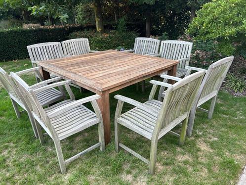 Tuinset teak met 8 stoelen en ligzetels en bank, Tuin en Terras, Tuinsets en Loungesets, Gebruikt, Tuinset, Teakhout, 8 zitplaatsen