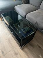 Zwarte salontafel met getemperd glas, Huis en Inrichting, Tafels | Salontafels, Ophalen, 50 tot 75 cm, Glas, Minder dan 50 cm