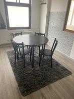 Ronde tafel, 4 stoelen en vloerkleedset, Huis en Inrichting, Ophalen, Gebruikt, Grijs, Tapijt