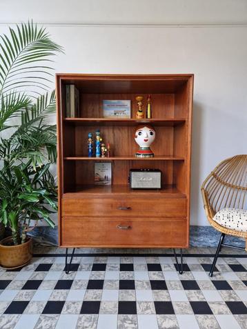 Vintage midcentury boekenkast | kast | ladekast retro beschikbaar voor biedingen
