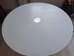 Witte eettafel met glazen blad, Huis en Inrichting, Ophalen, Gebruikt, 100 tot 150 cm, Rond