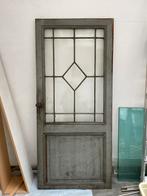 Antieke deur met metalen onderverdeling oud glas, Ophalen, Gebruikt, 80 tot 100 cm, Binnendeur