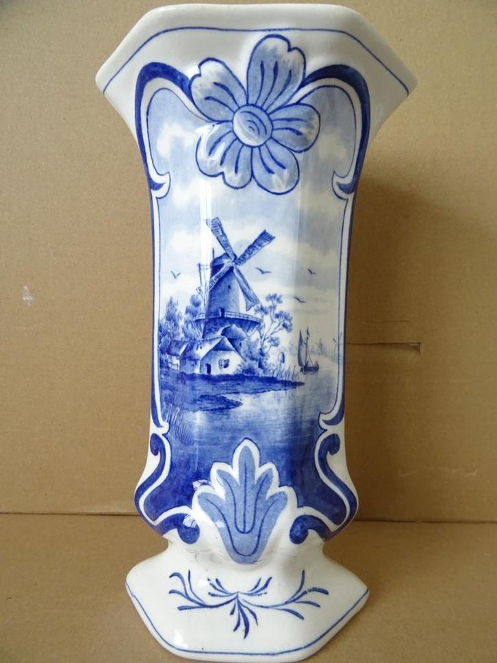 Antieke Delfts blauwe vaas 25cm Hollands decor met molen, Antiek en Kunst, Antiek | Vazen, Ophalen of Verzenden