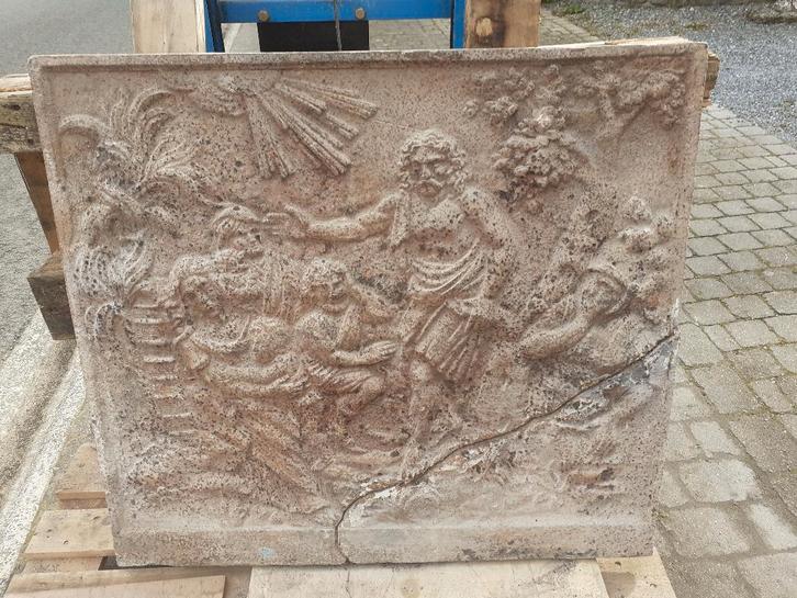 grande plaque de cheminée et 2 chenets de cheminée, Maison & Meubles, Cheminées, Utilisé, Enlèvement