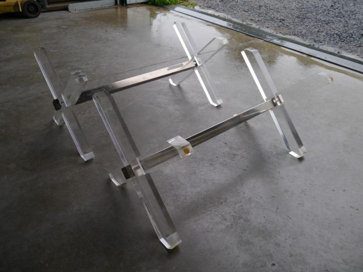 Salon tafel design poten en glas blad, Huis en Inrichting, Tafels | Salontafels, Gebruikt, 50 tot 100 cm, 100 tot 150 cm, Rechthoekig