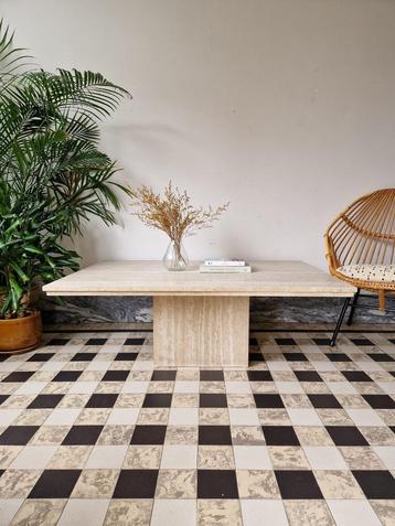 Vintage midcentury XL travertin salontafel | travertijn beschikbaar voor biedingen