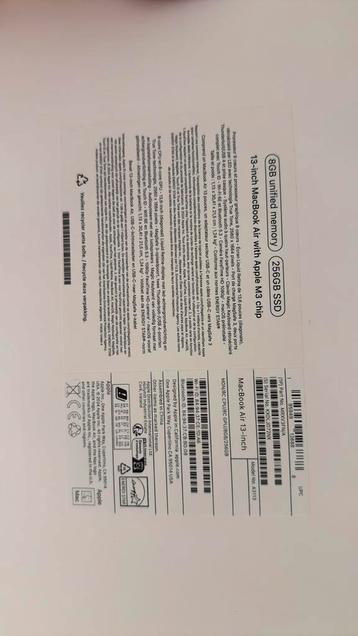 Macbook Air 13 pouces 2024, 256 GB, 13 pouces, Comme neuf, Azerty