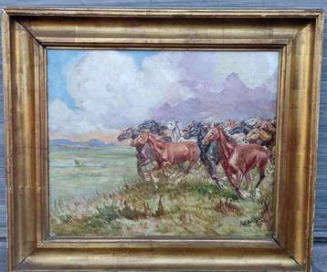 Huile sur toile chevaux signe Achille kettelle beschikbaar voor biedingen