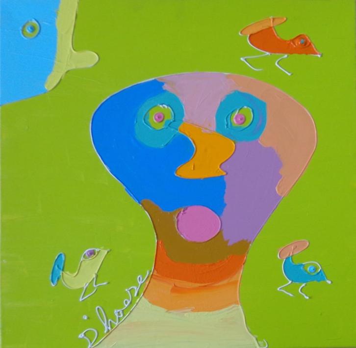 HANNES D'HAESE / KLEURRIJK FIGUUR / OLIEVERF DOEK / 70x70cm, Antiek en Kunst, Kunst | Schilderijen | Modern, Ophalen of Verzenden