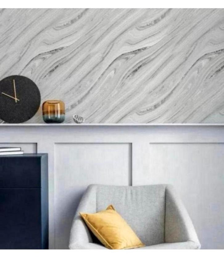 Papier peint de luxe doux effet marbre minéral argenté 10m, Maison & Meubles, Ameublement | Papier peint, Enlèvement ou Envoi