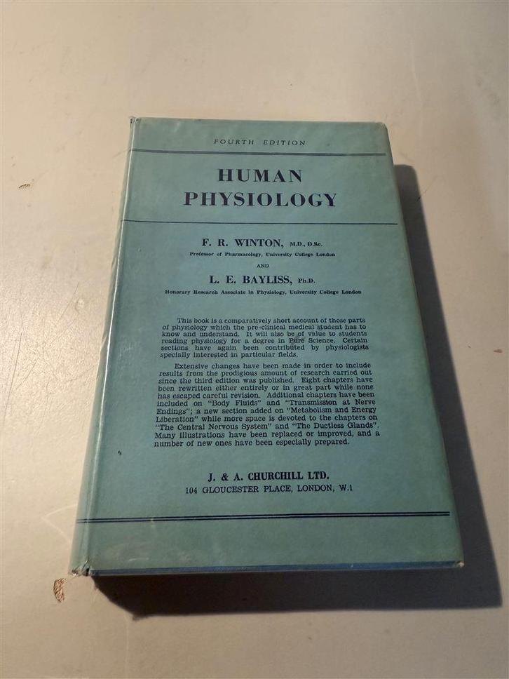 Human Physiology Winton and Bayliss Hardback - 1955, Boeken, Psychologie, Zo goed als nieuw, Ophalen of Verzenden