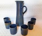 Carafe + 6 pots en céramique bleu, Ophalen, Keramiek, Overige typen, Zo goed als nieuw