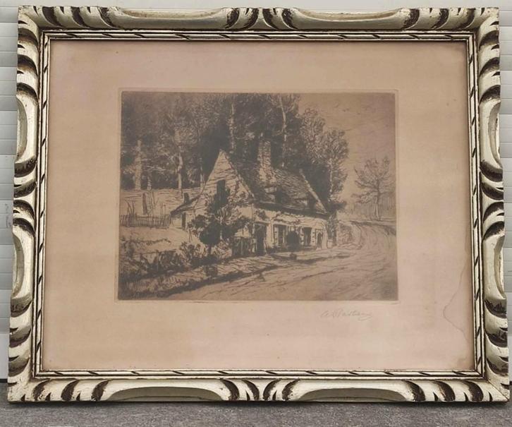 eau forte maison signe alfred bastien, Antiquités & Art, Art | Eaux-fortes & Gravures, Enlèvement ou Envoi