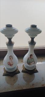 Olielampen opaline glas Napoleon en Josephine set van 2, Antiek en Kunst, Ophalen