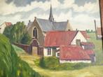 1968 Vlassenbroek kerk De Mulder J P olieverf expressionisme, Antiek en Kunst, Ophalen of Verzenden