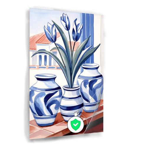 Elegante Blauwe Tulpen in Vazen Poster 100x150cm mat., Huis en Inrichting, Woonaccessoires | Schilderijen, Tekeningen en Foto's