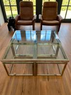 Glazen salontafel met 4 bijzettafels Romeo Rega, Huis en Inrichting, Tafels | Salontafels, Ophalen, Gebruikt, Vierkant, Glas