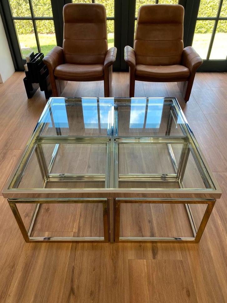 Glazen salontafel met 4 bijzettafels Romeo Rega, Huis en Inrichting, Tafels | Salontafels, Gebruikt, Minder dan 50 cm, 100 tot 150 cm
