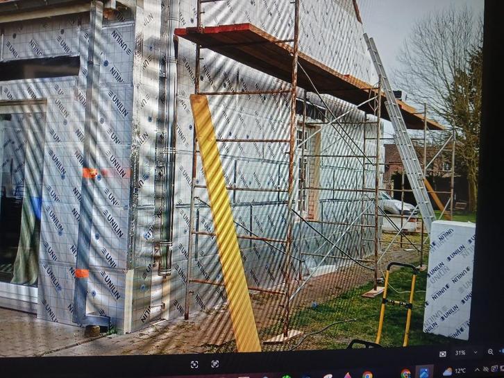 GevelStelling te koop, Doe-het-zelf en Bouw, Steigers, Gebruikt, Gevelsteiger, 5 meter of hoger, Ophalen of Verzenden