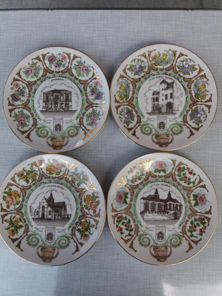 Vilvoorde : 4 porseleinen borden met afbeeldingen, Antiek en Kunst, Curiosa en Brocante, Ophalen of Verzenden