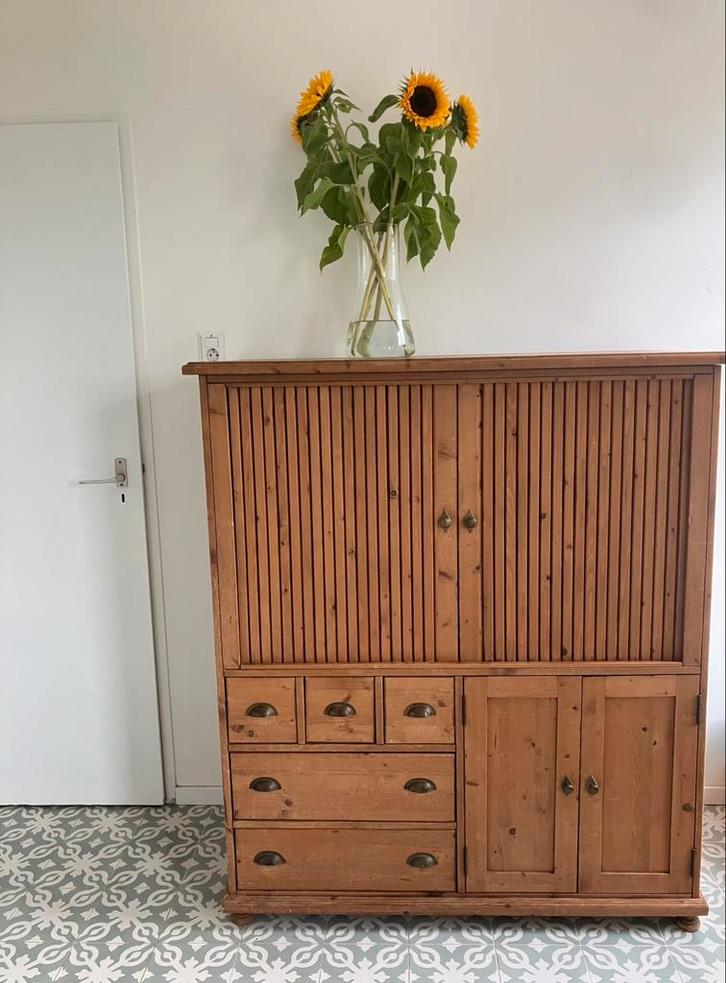 Vintage massief grenen kast tvkast computerkast, Huis en Inrichting, Kasten | Wandmeubels, Gebruikt, 100 tot 150 cm, Minder dan 150 cm