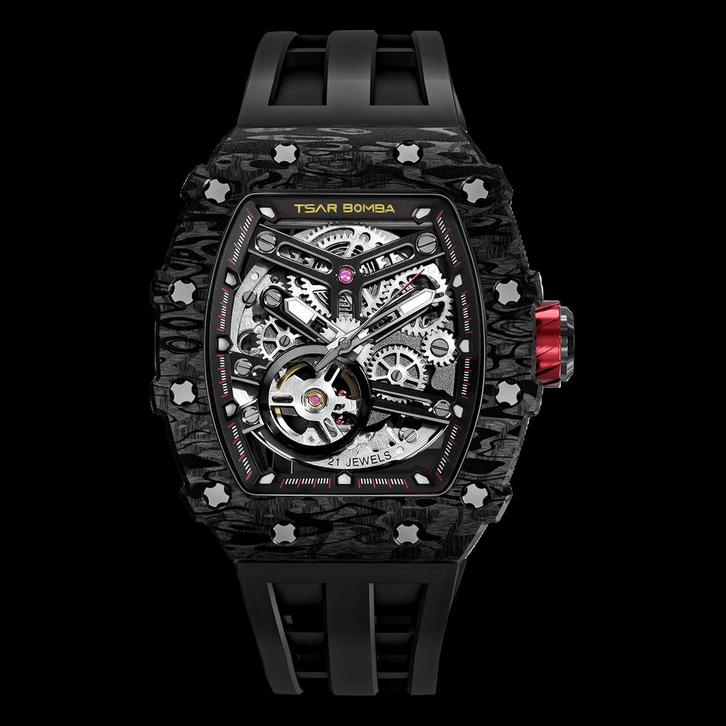 Tsar bomba nieuw model carbon tonneau automaat TB8208CF, Handtassen en Accessoires, Horloges | Heren, Nieuw, Polshorloge, Seiko