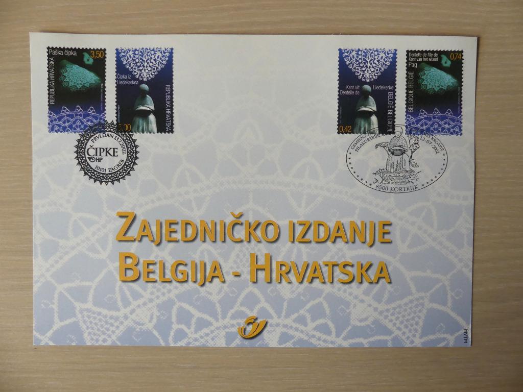Carte souvenir 2002 :  Belgique / Croatie (3093/94) Dentelle, Enlèvement ou Envoi