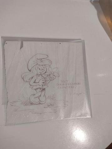 Originele potlood-tekening smurfin gesigneerd door Peyo. beschikbaar voor biedingen