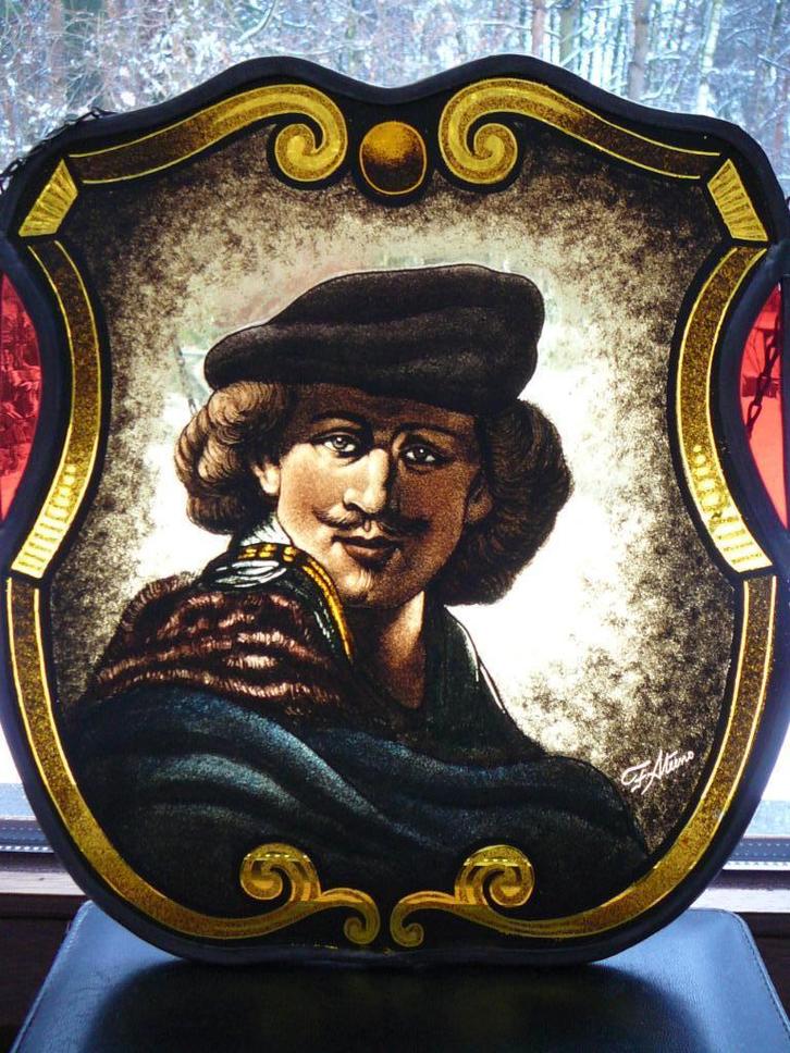 Glasraam in lood Rembrandt door Frans Steeno, Antiek en Kunst, Antiek | Glaswerk en Kristal, Ophalen of Verzenden