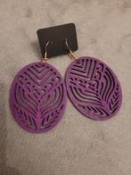 Grandes Boucles d'oreilles en bois mauve ovale neuves, Enlèvement ou Envoi, Neuf