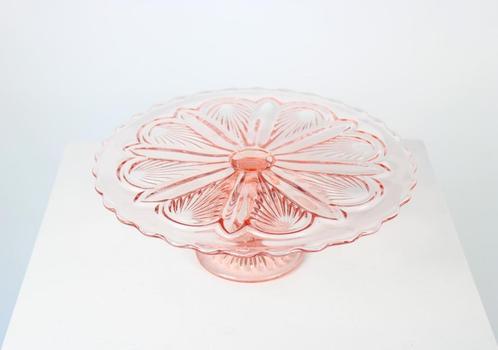 Roze taartschotel in persglas, Antiek en Kunst, Antiek | Glaswerk en Kristal, Ophalen of Verzenden