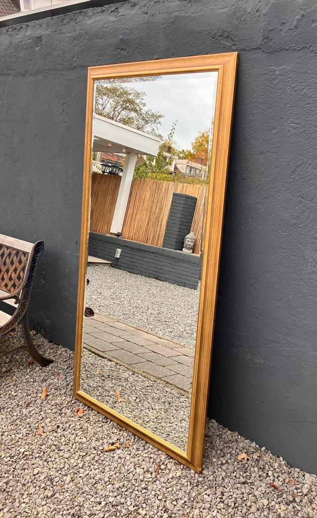 Vintage XL spiegel. Goud. Facet., Huis en Inrichting, Woonaccessoires | Spiegels, Zo goed als nieuw, 50 tot 75 cm, 150 tot 200 cm