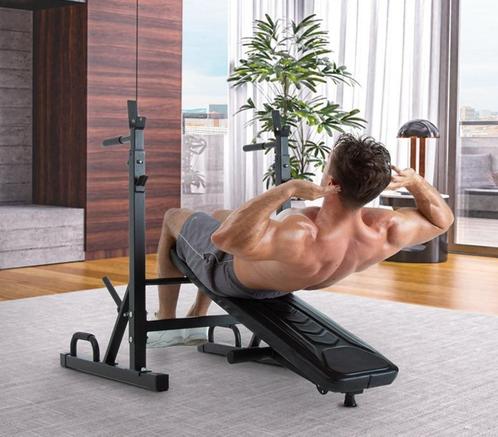 Lot banc musculation + dips + barre + haltères + poids, Sport en Fitness, Fitnessmaterialen, Nieuw, Fitnessbank, Armen, Borst