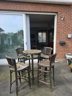 Grenenhouten bartafel en 4 stoelen., Tuin en Terras, Ophalen, Gebruikt