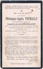 Bp. Fremault Philomena. ° Pollinchove 1841 † Duinkerke 1904, Enlèvement ou Envoi, Image pieuse