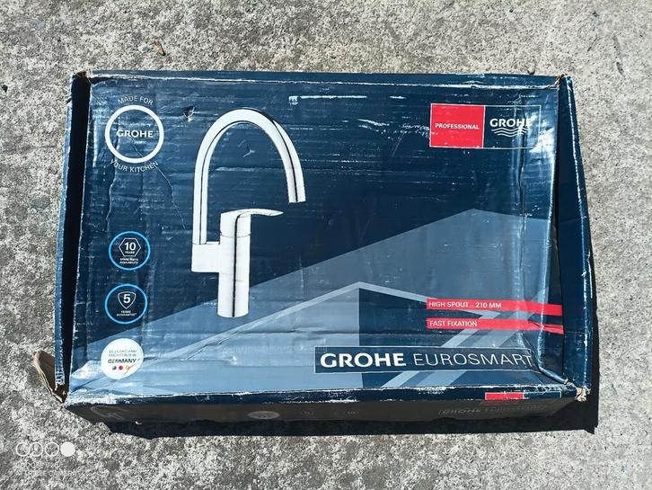 GROHE Eurosmart eengreeps keukenkraan met hoge C-uitloop, Doe-het-zelf en Bouw, Sanitair, Nieuw, Kraan, Chroom, Ophalen