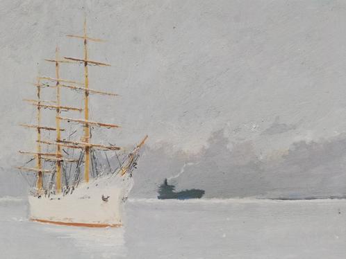 R.M. Dujardin - mooie marine - olie op paneel - Antwerpen, Antiek en Kunst, Kunst | Schilderijen | Klassiek, Ophalen of Verzenden