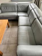 Comfortabele grijze lederen hoeksalon- goede staat, Ophalen, Gebruikt, Leer