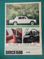 Simca 1500 - publicité papier - 1966, Collections, Marques & Objets publicitaires, Autres types, Utilisé, Enlèvement ou Envoi