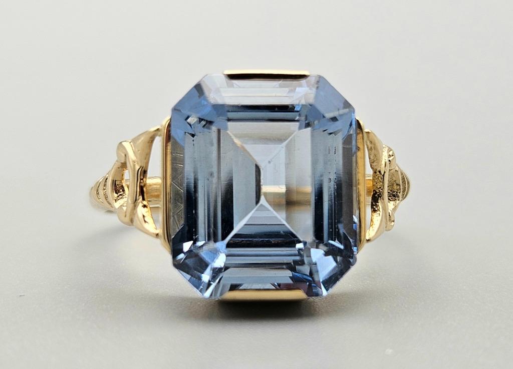 Bague Art Déco en or antique avec topaze. 2024/336., Bijoux, Sacs & Beauté, Bijoux anciens, Bague, Or, Avec pierre précieuse, Enlèvement ou Envoi