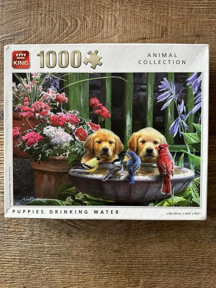 King puzzel 'Puppies drinking water' 1000 stukjes, Hobby en Vrije tijd, Denksport en Puzzels, Gebruikt, Legpuzzel, 500 t/m 1500 stukjes