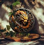 Wanddecoratie metalen bord Gouden Draak (20cm diameter), Huis en Inrichting, Ophalen of Verzenden, Nieuw