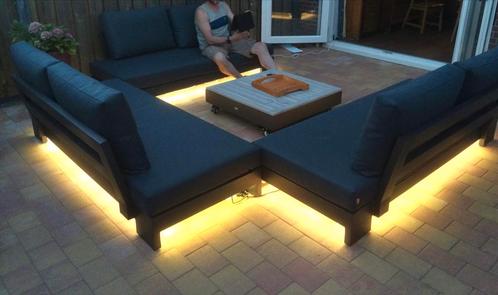 Aluminium met verlichting en Life kussens, Tuin en Terras, Tuinsets en Loungesets, Gebruikt, Loungeset, Aluminium, 6 zitplaatsen