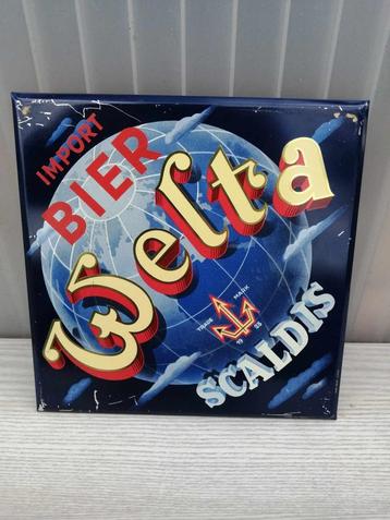 BIER WELTA SCALDIS ...blikken bord jaren 60...achterkant kar beschikbaar voor biedingen