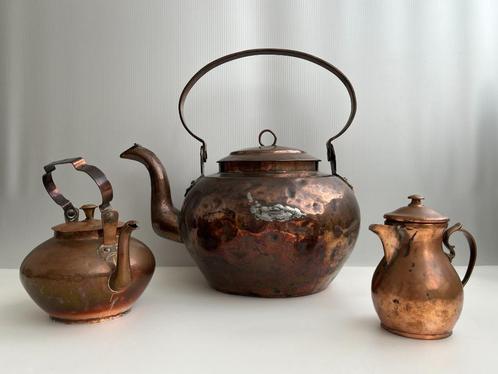 Waterketel, theepot en schenkkannetje roodkoper, Antiek en Kunst, Antiek | Brons en Koper, Koper, Verzenden