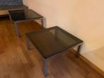 2 vintage bijzettafels met bruin glas, Gebruikt, Glas, Rechthoekig, Vintag - seventies
